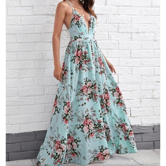Cupshe boho crisscross Floral Maxi Dress for beach party summer size Small - Picture 2 of 12